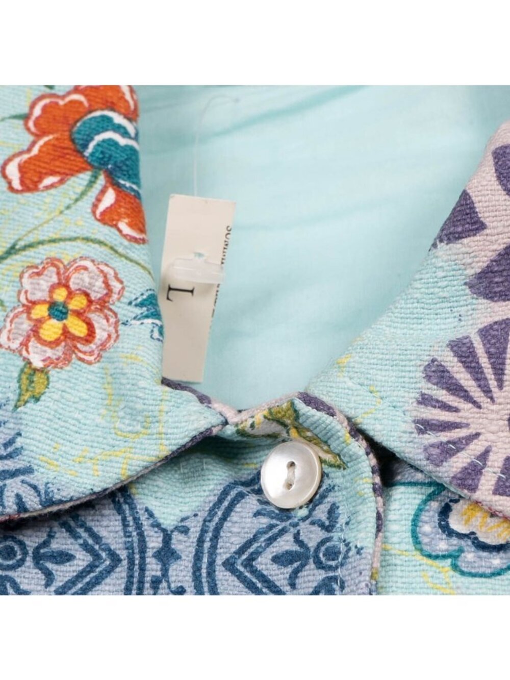 Patchwork Floral Jacket L Womens Pastel Denim Long Blue Boho Hippie Multicolor - Picture 5 of 6